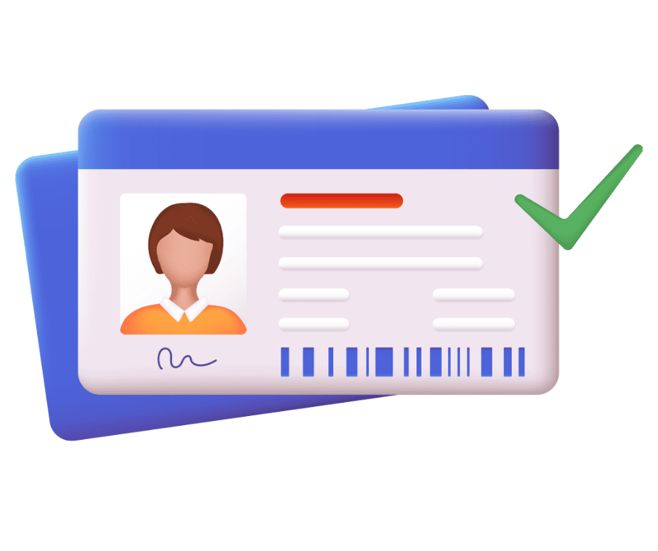 Illustration of a BC driver’s license with a green check mark, indicating approval