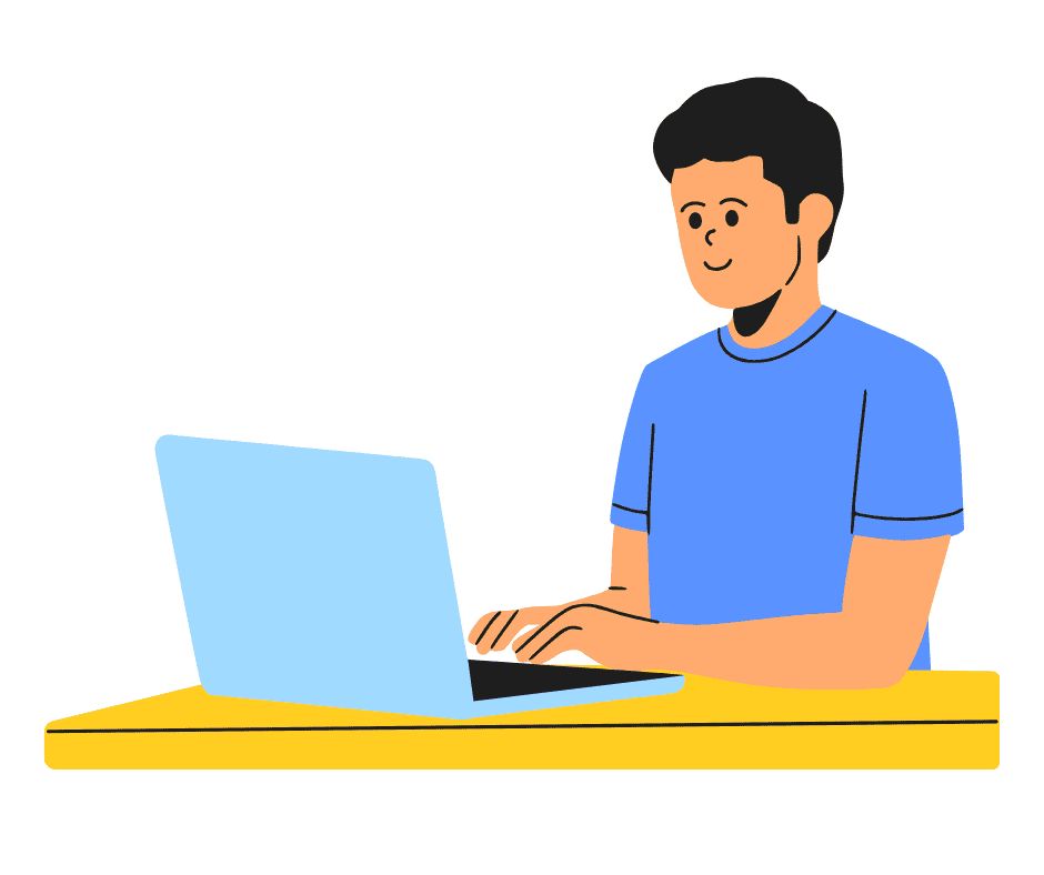 Young man studying for his driver’s license knowledge test in BC in front of a computer